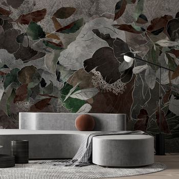 Tapeta winylowa struktura płótna kwiaty brązowa - SECRETO dark