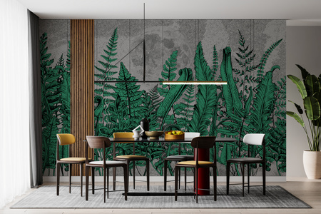Tapeta winylowa struktura płótna liście paproci księzyc - OVER THE MOON green