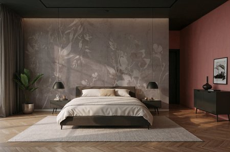 Tapeta winylowa struktura płótna gałązki i liście beżowa - TAMAMI (stone)