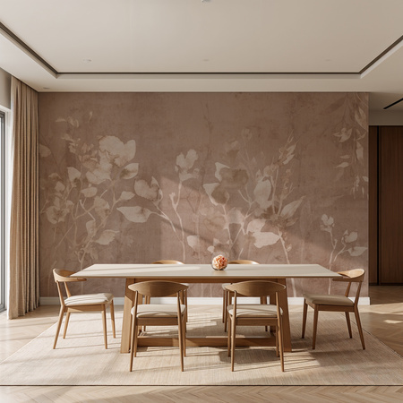 Tapeta winylowa struktura płótna gałązki i liście miedziana - TAMAMI (copper)