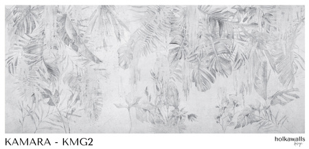 Tapeta winylowa struktura płótna tropikalne liście czarno-biała - KAMARA gray (rustic)