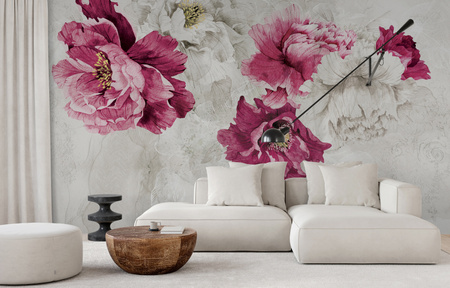Tapeta winylowa struktura płótna kwiaty peonie różowa - MEMORY LANE violet (decor)