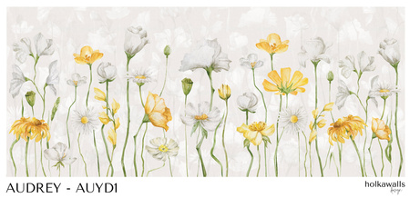 Tapeta winylowa struktura płótna kwiaty żółte łąka - AUDREY yellow (shadow)