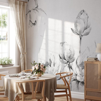 Tapeta winylowa struktura płótna kwiaty lilie szara - LILY'S DREAM pure (black lilies)