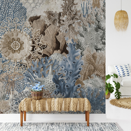 Tapeta winylowa struktura płótna rafa koralowa - NORI blue