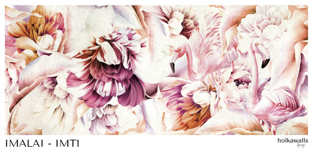 Tapeta winylowa struktura płótna kwiaty flamingi różowa - IMALAI tropical