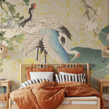 Tapeta winylowa struktura płótna żurawie orientalna kolorowa - MIZUMI terazzo