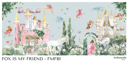 Tapeta winylowa struktura płótna dziecięca kolorowa bajkowa księzniczka - FOX IS MY FRIEND blue