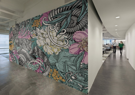 Tapeta winylowa struktura płótna kwiaty graffiti kolorowa - SAUROS pink (lizard)