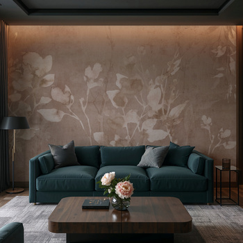 Tapeta winylowa struktura płótna gałązki i liście miedziana - TAMAMI (copper)