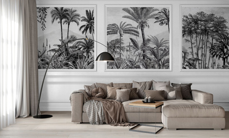 Tapeta winylowa struktura płótna palmy tropikalna szara - TROPICAL FOREST gray