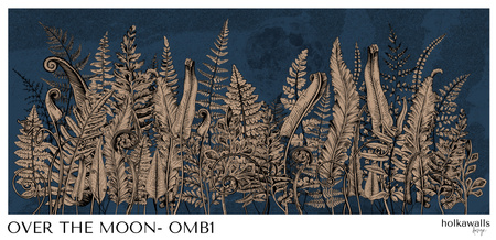 Tapeta winylowa struktura płótna liście paproci księzyc - OVER THE MOON blue