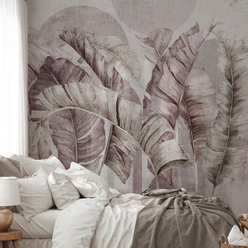 Tapeta winylowa struktura płótna liście tropikalne - GIANNI Arch (pink)