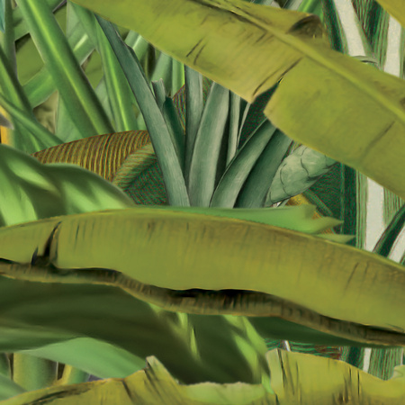 Tapeta winylowa struktura płótna liście dżungla tropikalna zielona - ONE DAY IN EDEN green (flora)