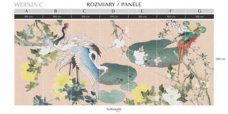 Tapeta winylowa struktura płótna żurawie orientalna kolorowa - MIZUMI rosa