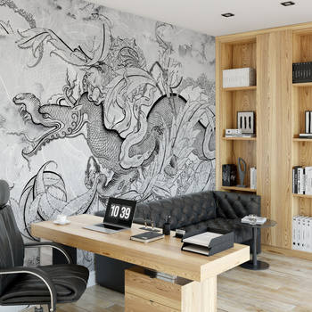 Tapeta winylowa struktura płótna smok czarno-biała - DRAGO gray