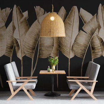 Tapeta winylowa struktura płótna liście bananowca beż czarne tło - TALAMANCA dark (beige)