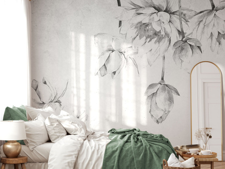 Tapeta winylowa struktura płótna kwiaty lilie szara - LILY'S DREAM pure (black lilies)