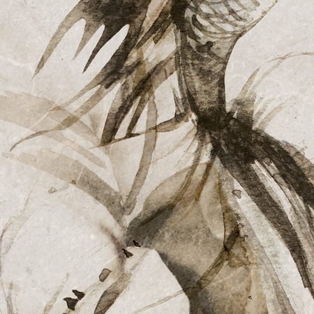 Tapeta winylowa struktura płótna kwiaty peonie rybki beżowa - NAYLA beige (underwater)