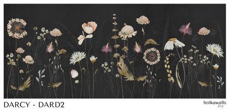 Tapeta winylowa struktura płótna kolorowa kwiatowa łąka czarne tło - DARCY dark (only flowers)