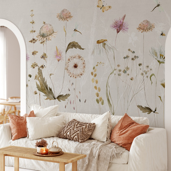 Tapeta winylowa struktura płótna kolorowa kwiatowa łąka  - DARCY light (butterflies)