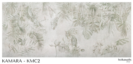 Tapeta winylowa struktura płótna liście tropikalne zielona - KAMARA color (rustic)