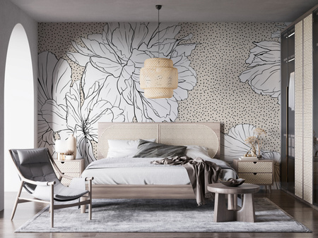 Tapeta winylowa struktura płótna kwiaty kropki beżowa - WHAT'S THE POINT beige (polka dots)