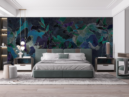 Tapeta winylowa struktura płótna kwiaty granatowa - SECRETO blue