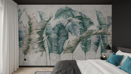 Tapeta winylowa struktura płótna liście tropikalne - GIANNI Simple (turquoise)