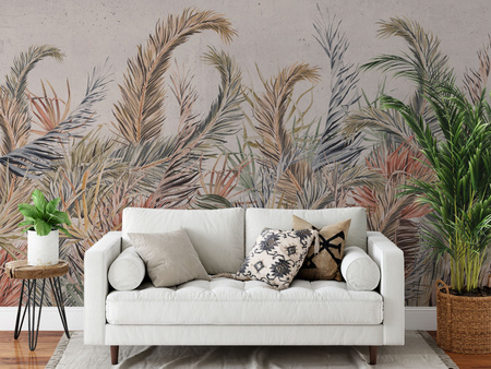 Tapeta winylowa struktura płótna liście tropikalne kolorowa - FLORAL elegant