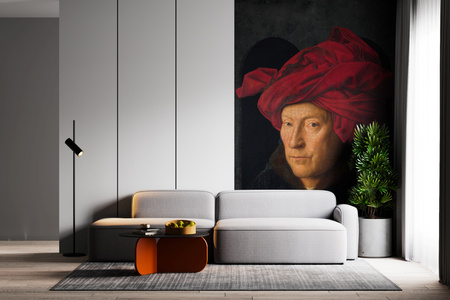 Tapeta winylowa struktura płótna obraz olejny - JAN VAN EYCK & THE BEETLE (red)