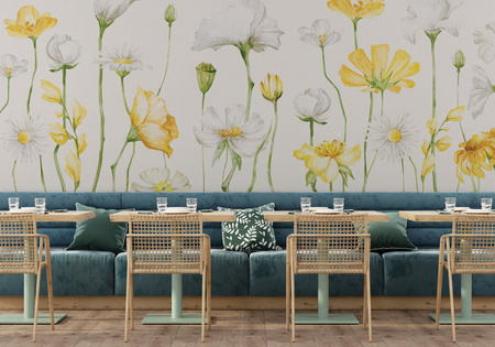 Tapeta winylowa struktura płótna kwiaty żółte łąka - AUDREY yellow (simple)