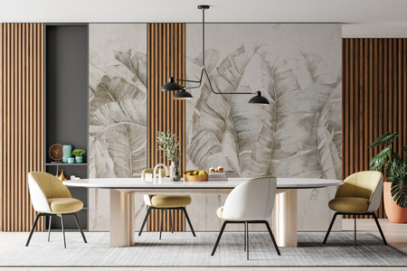 Tapeta winylowa struktura płótna liście tropikalne - GIANNI Simple (beige)