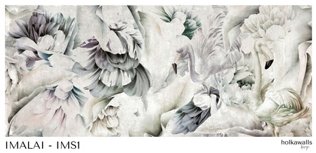 Tapeta winylowa struktura płótna kwiaty flamingi szara - IMALAI smokey