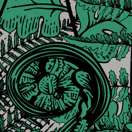 Tapeta winylowa struktura płótna liście paproci księzyc - OVER THE MOON green