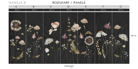 Tapeta winylowa struktura płótna kolorowa kwiatowa łąka czarne tło - DARCY dark (only flowers)