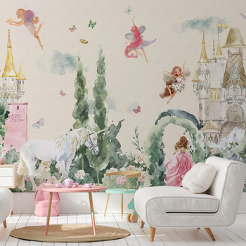 Tapeta winylowa struktura płótna dziecięca kolorowa bajkowa księzniczka - FOX IS MY FRIEND beige