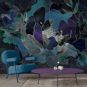 Tapeta winylowa struktura płótna kwiaty granatowa - SECRETO blue