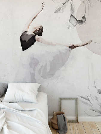 Tapeta winylowa struktura płótna kwiaty lilie baletnica różowa - LILY'S DREAM ballerina (black llily)