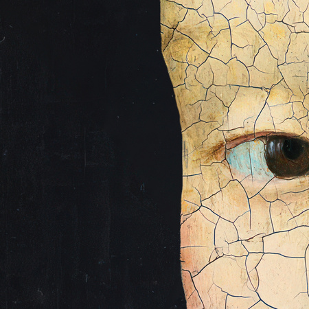 Tapeta winylowa struktura płótna malarstwo - GIRL WITH BUTTERFLIES (green)