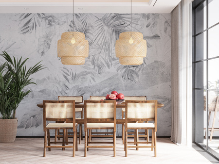 Tapeta winylowa struktura płótna tropikalne liście czarno-biała - KAMARA  gray (landscape)