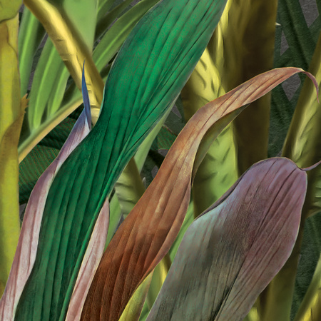 Tapeta winylowa struktura płótna liście dżungla tropikalna zielona - ONE DAY IN EDEN green (flora)