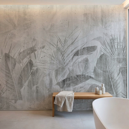 Tapeta winylowa struktura płótna liście tropikalne - MAUI (gray) 