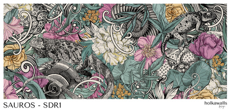 Tapeta winylowa struktura płótna kwiaty graffiti kolorowa - SAUROS pink (lizard)