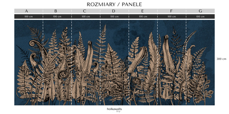 Tapeta winylowa struktura płótna liście paproci księzyc - OVER THE MOON blue