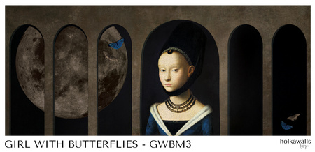 Tapeta winylowa struktura płótna malarstwo księżyc - GIRL WITH BUTTERFLIES (moon)