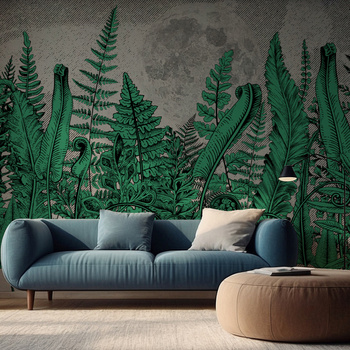 Tapeta winylowa struktura płótna liście paproci księzyc - OVER THE MOON green