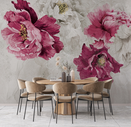 Tapeta winylowa struktura płótna kwiaty peonie różowa - MEMORY LANE violet (decor)