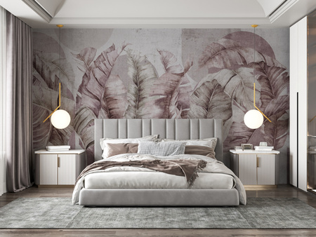 Tapeta winylowa struktura płótna liście tropikalne - GIANNI Arch (pink)