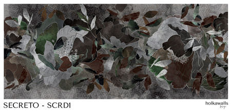 Tapeta winylowa struktura płótna kwiaty brązowa - SECRETO dark